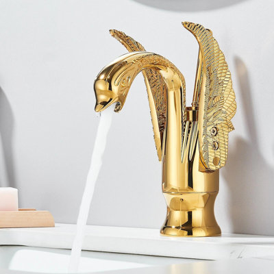 Mélangeur de meuble-lavabo à poignée monotrou et lavabo pour salle de bain Gold Swan