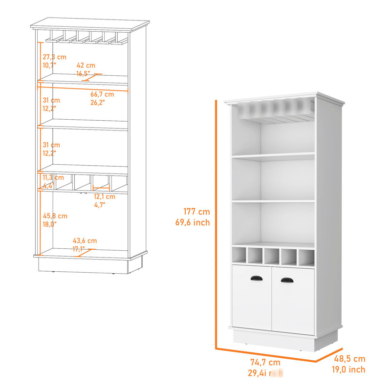 Bar blanc avec rangement pour bouteilles efficace - 3 tablettes, 5, porte-verres élégant pour la structure de divertissement à domicile
