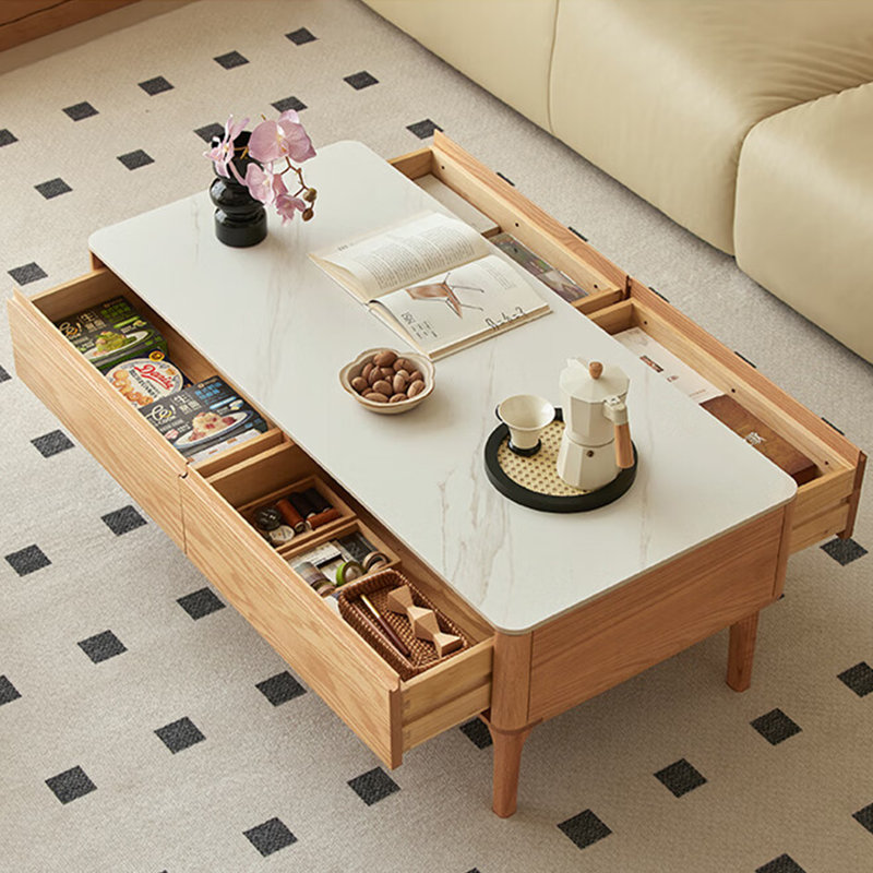 Table basse moderne en bois massif de granit, 16.5" H x 47.2" L x 22" W