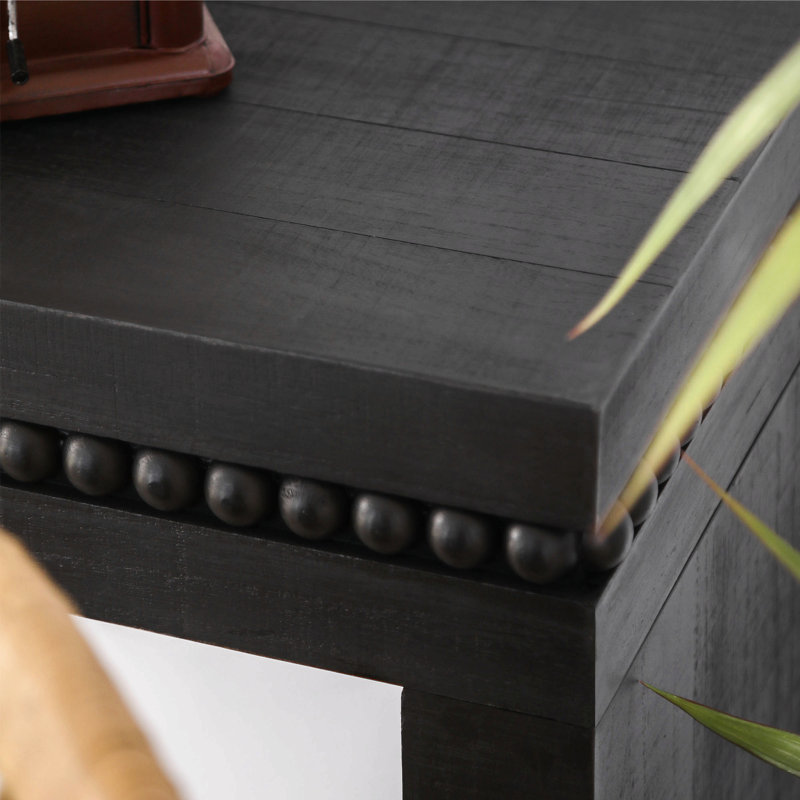 64In Modern Wood Console Table – Elegant Entryway Table With Decorative Beaded Trim, Antique Black