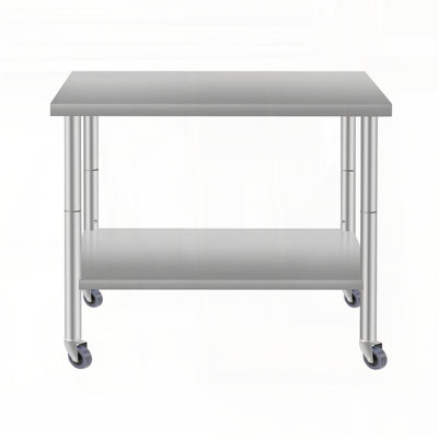 Table de travail commerciale en acier inoxydable avec roulettes - 36 po x 24 po, sous tablette, hauteur 34 po