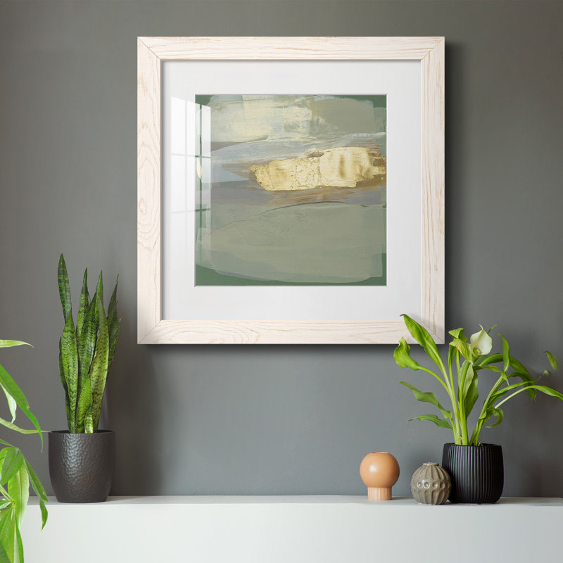 2759251 - Sage & Gold Swipe II - reproduction encadrée de qualité supérieure - prête à être accrochée, Cadre blanc