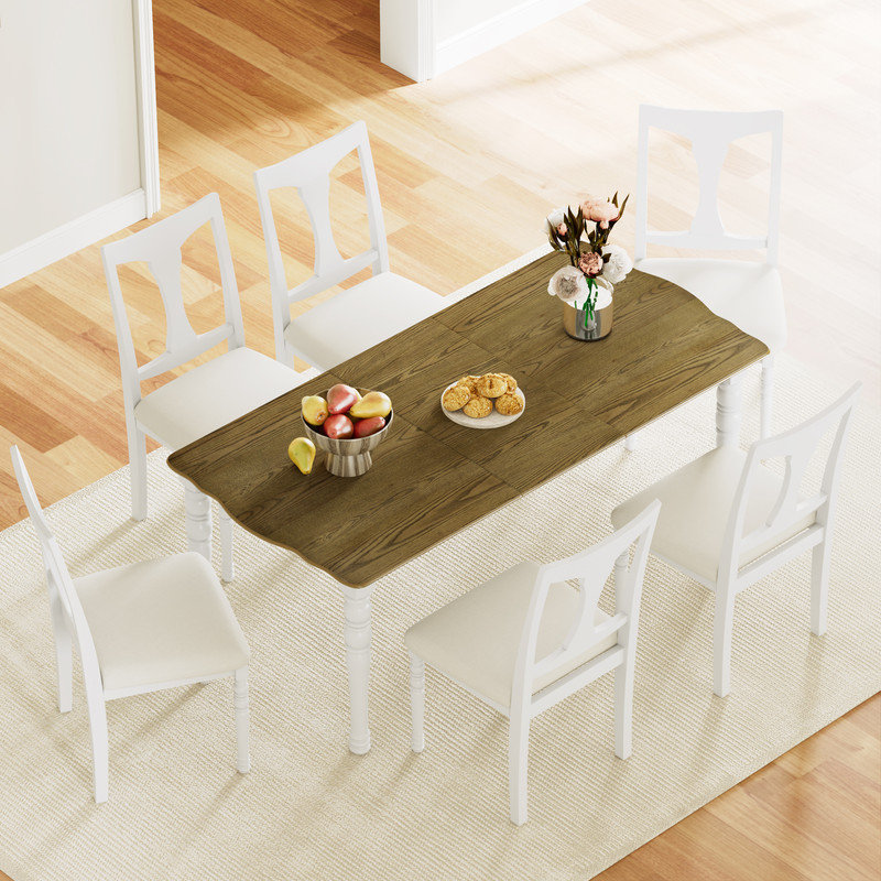 7 - Piece Modern Dining Table Set, Natural/White