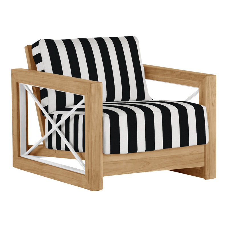 Malta Teak Outdoor Lounge Chair, No welt + Standard fill, Natural Teak, Cabana Midnight Stripe Sunbrella®