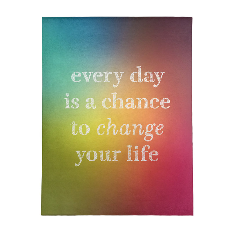 Tapis en chenille en polyester multicolore Quotes, Rectangle 5 pi x 7 pi