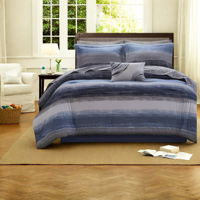 Queen Bedding Sets, Microfiber & Cotton, Modern Navy Stripes For Home