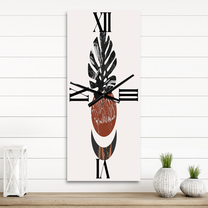 Horloge murale moderne Abstact Minimal Sun Moon & Tropical Palm Leaf II, Petit