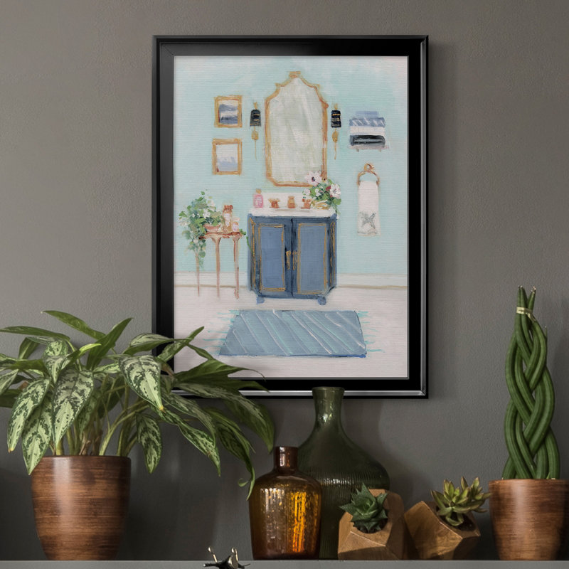 «Blue Bath II», peinture sur toile encadrée, H 18,5 po x l 24,5 po x P 1,5 po, Noir