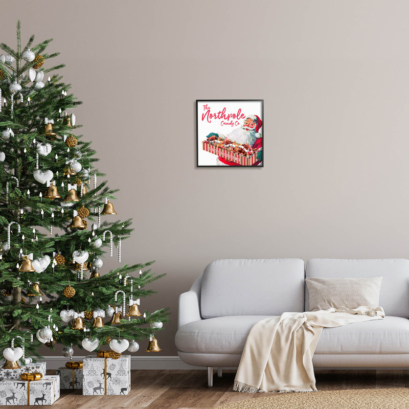 Art rétro giclée par le père Noël, Giclée encadrée noir minuit, H 17 po x l 17 po x P 1,5 po