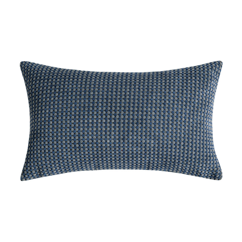 Coussin en velours côtelé deux tons, Bleu foncé, Polyester, 14"H x 20"W