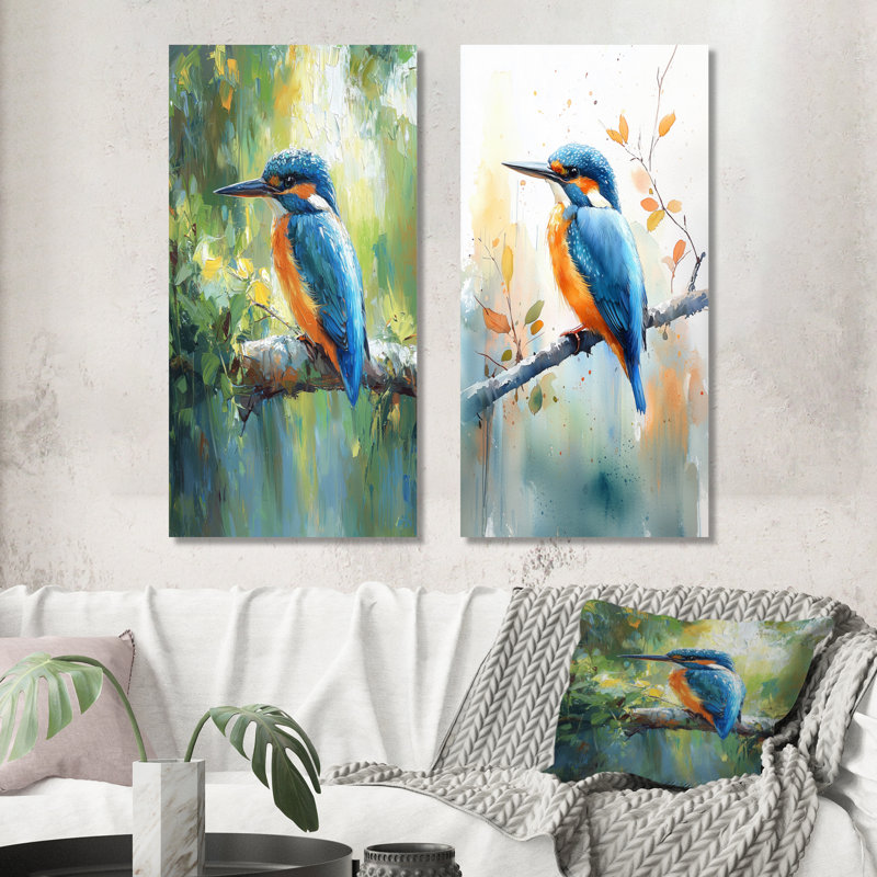 «Martin-pêcheur» par The Farm Stream I - oiseaux, ensemble de 2 reproductions d'art mural en métal, 40" H x 40" W