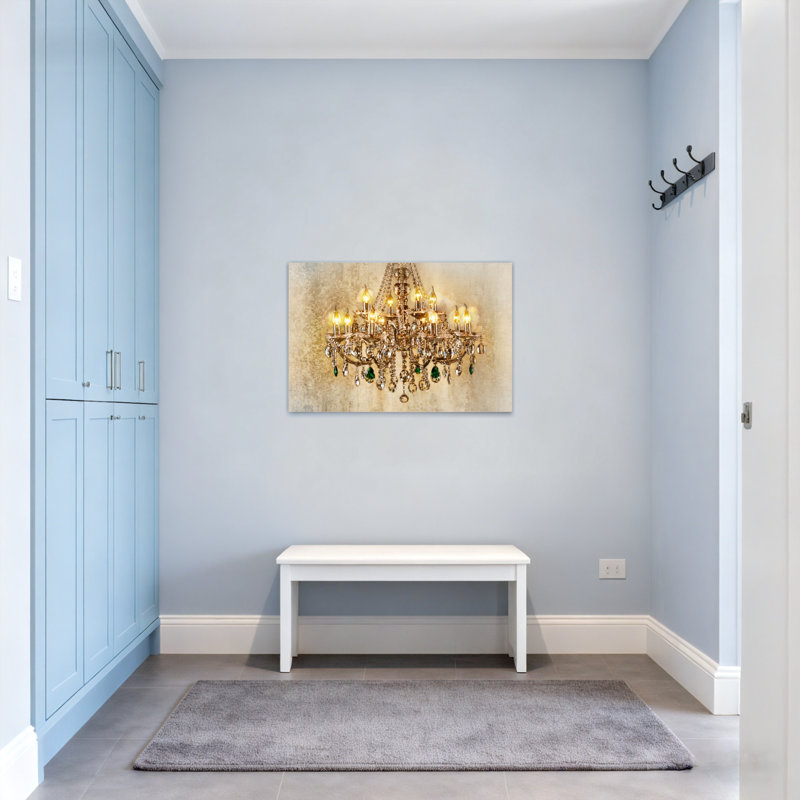 Lustre à la mode avec lumières en cristal et fond doré rétro, H 20 po x l 30 po