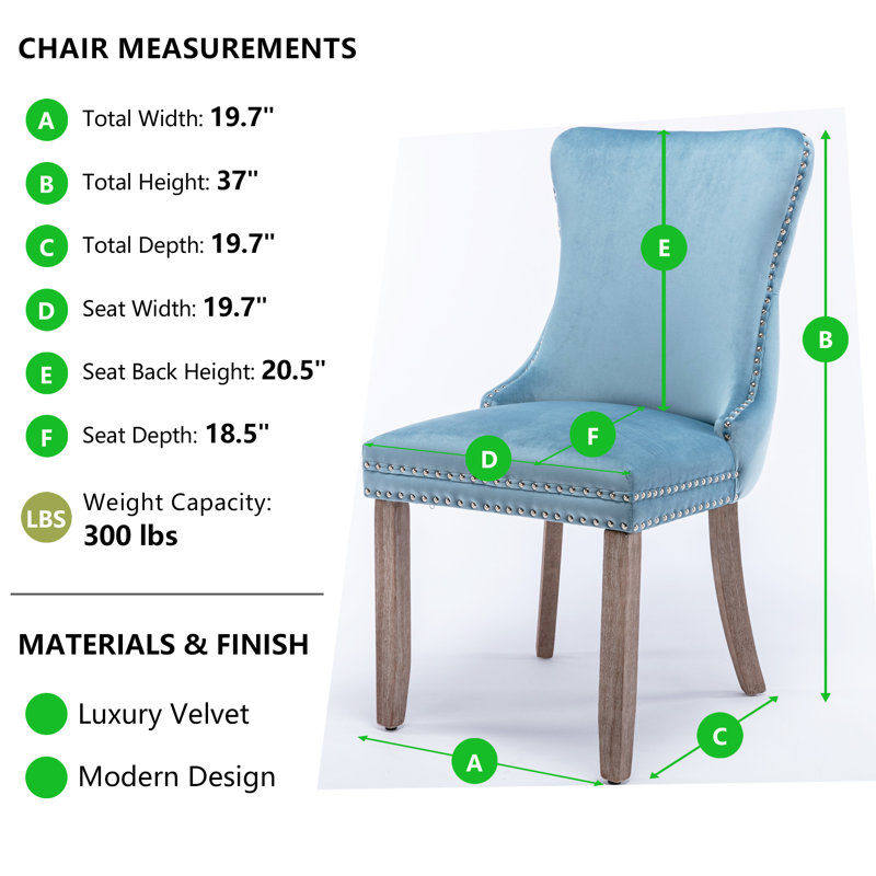 Ensemble de 6 chaises de salle à manger rembourrées en velours, Bleu clair, 6