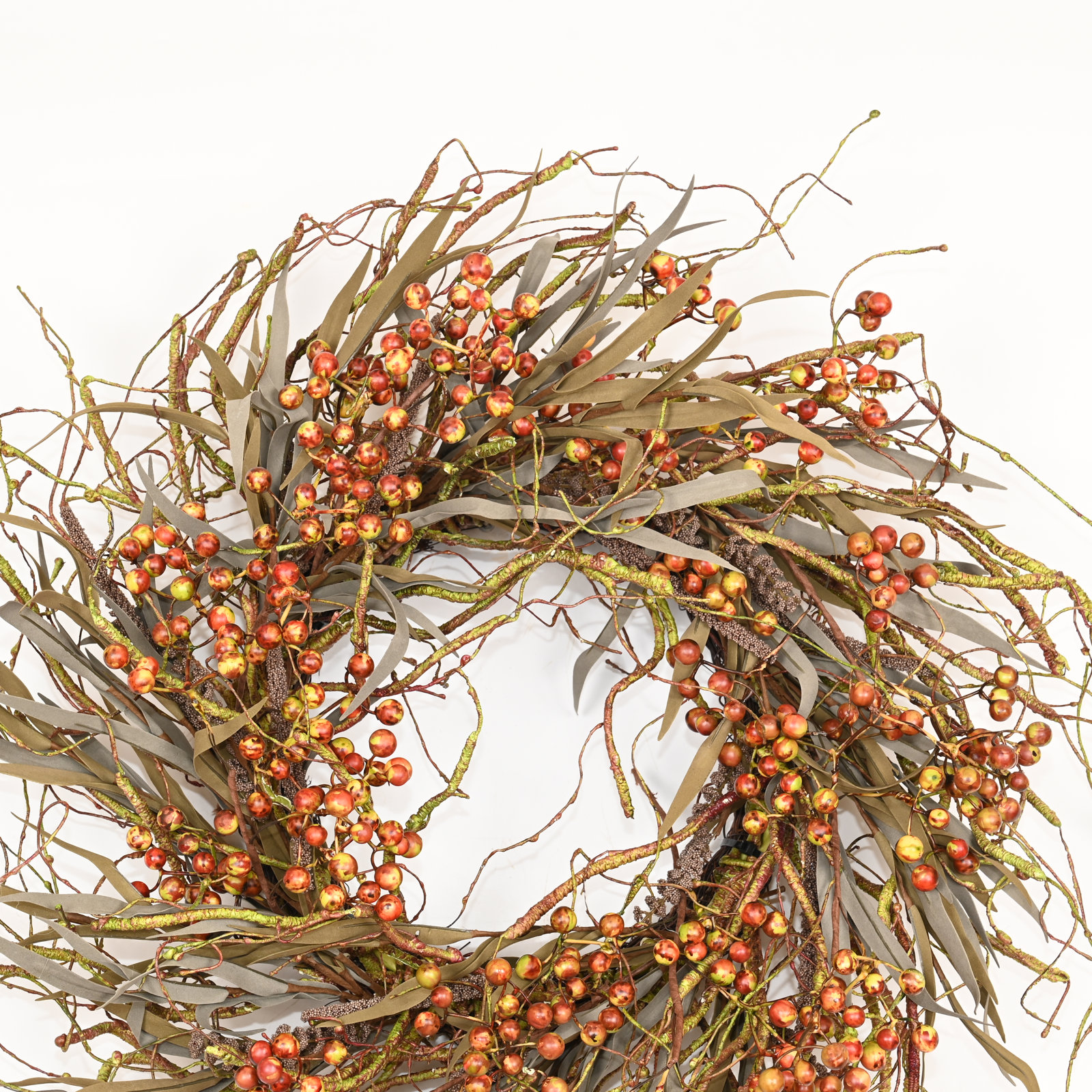 26" Handcrafted Grass, Berry Thanksgiving Wreath, Brown