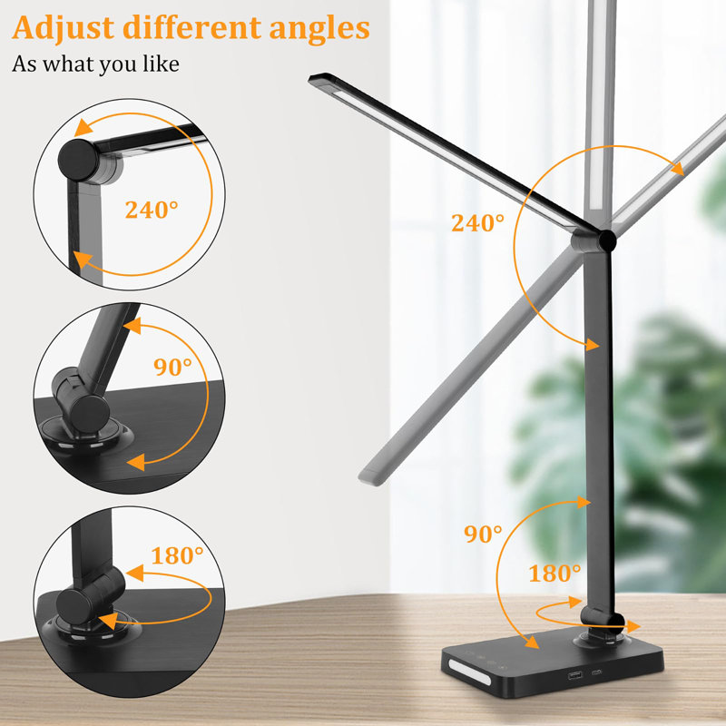 LED Desk Lamp with USB Ports,Touch Desk Lamps for Home Office with 5 Color Modes,3 Brightness Desk Light with Small Night Light,Reading Lamp Table Lamp for Bedroom Bedside Study(with adapter)
