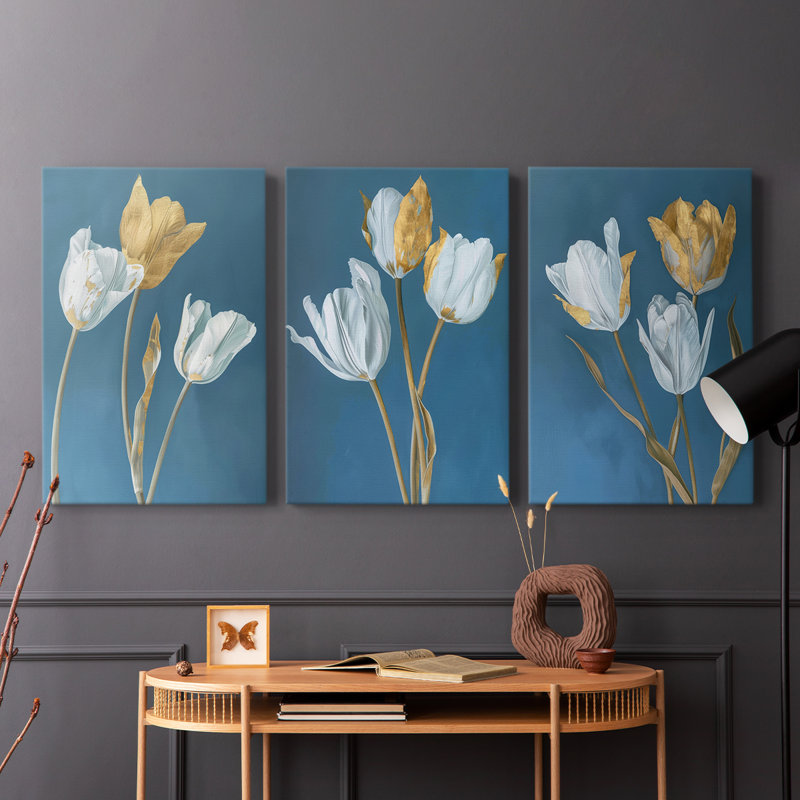 Floral Study Series XLIV - Ensemble de 3 toiles tendues avec châssis - Prêt à être accroché, H 48 po x l 32 po