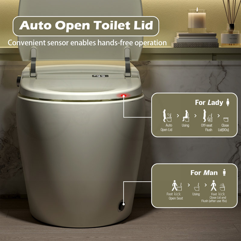 Toilette intelligente avec bidet intégré, toilette une pièce à ouverture / fermeture automatique ADA, Black