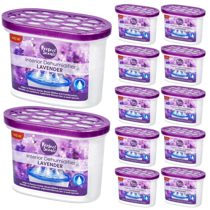 Home Moisture Absorber Lavender Dehumidifier Tub Damp Condensation Mould Odour Control For Bedroom Bathroom Kitchen Wardrobe Basement (Pack Of 12)