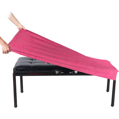 Soft Velvet Bedroom Bench Cover (48- 62) L X (15- 20) W Stretch Washable Upholstered Protector Rectangle Long Chair Slipcover (XL Hot Pink)
