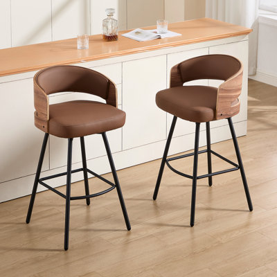 Tabouret de comptoir pivotant en similicuir avec dossier en bois cintré