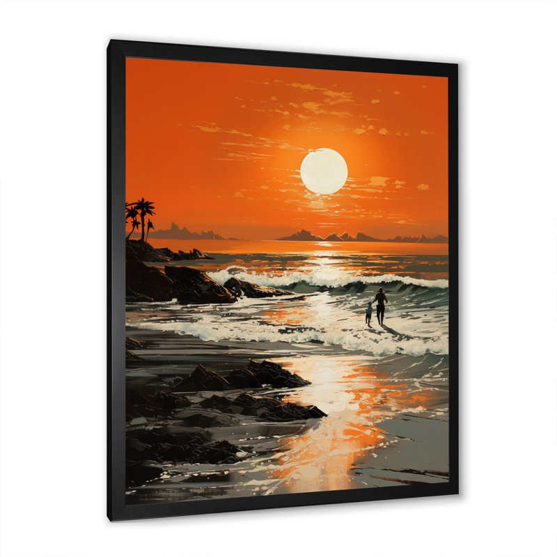 Beach Silhouettes Sunset I - Décoration murale nautique et plage, Cadre photo noir, H 20 po x l 12 po x P 1 po