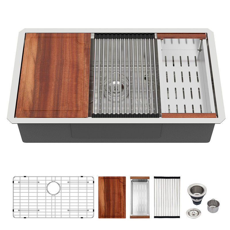 Évier de cuisine encastrable 32 po - évier de cuisine 32 * 19 * 9 pouces à simple cuve encastrable en acier inoxydable calibre 16