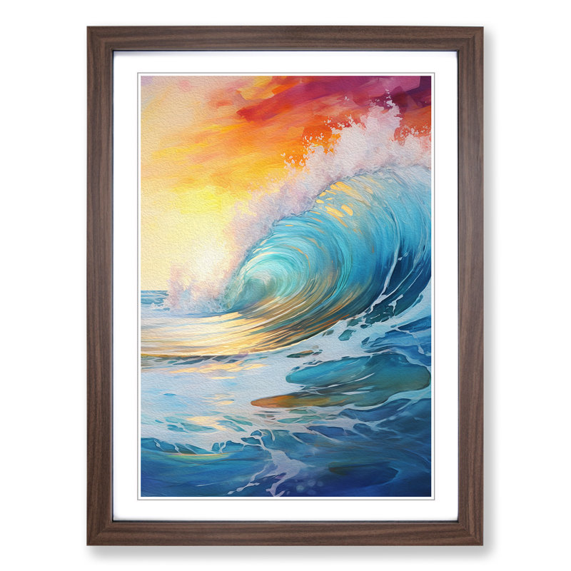 Ocean Modern No.3 - Single Picture Frame Print on Wood, 46cm H x 34cm W x 2cm D, Walnut Framed
