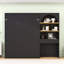 Grand lit plateforme escamotable avec armoires latérales, tablettes de rangement et tiroirs-296640387