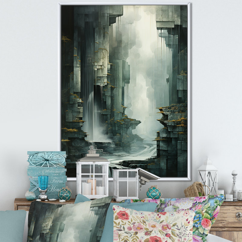 «Waterfall Cliff Adventure I», reproduction sur toile, Cadre flottant blanc, 20" H x 12" W