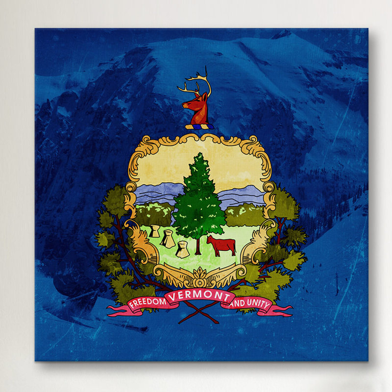 «Flags Vermont Skiing», impression sur toile tendue, H 18 po x l 18 po x P 1,5 po, Pas de tapis, Toile tendue