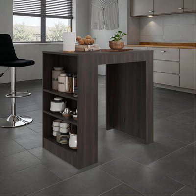 Table de salle à manger avec îlot de cuisine et comptoir Portree avec surface de repas spacieuse et 3 tablettes latérales accessibles