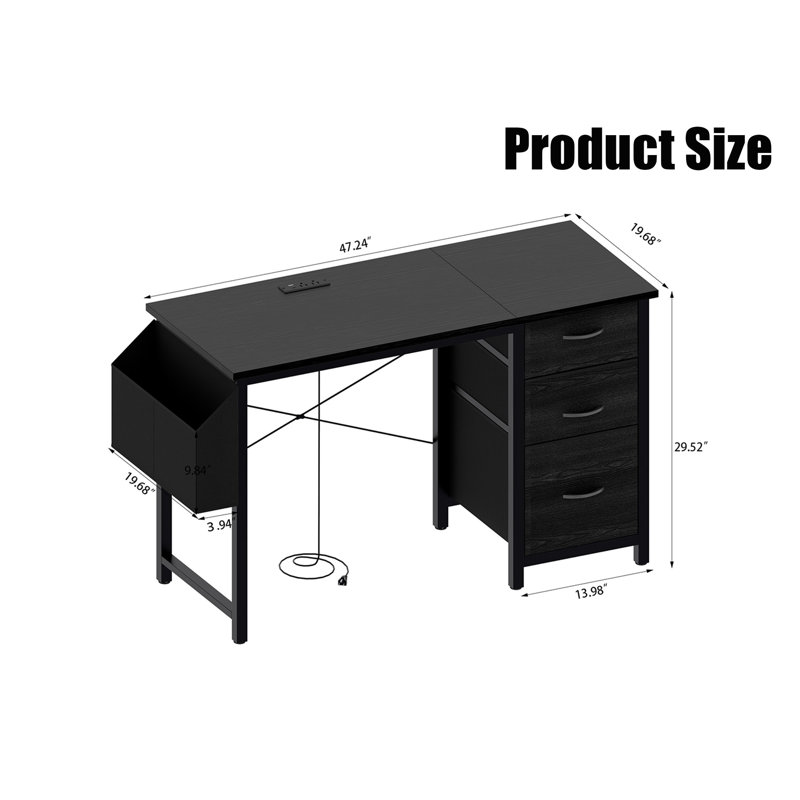 Bureau avec prise de courant, Noir, noir, noir, noir, Noir, noir, noir, noir