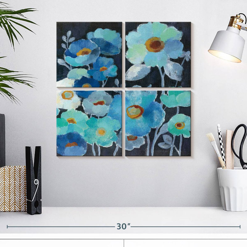 Harnek Indigo Flowers III, 18" H x 18" W