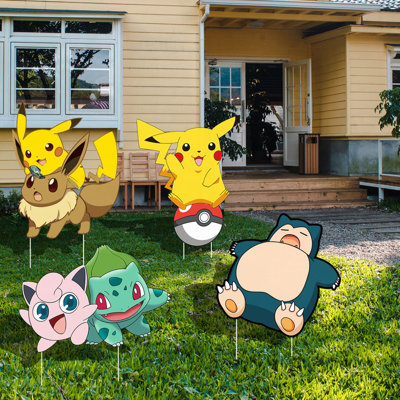 Pokemon Yard Signs, 8pcs Pokemon Yard Signs With Stakes for Pokemon Birthday Party Decorations Set