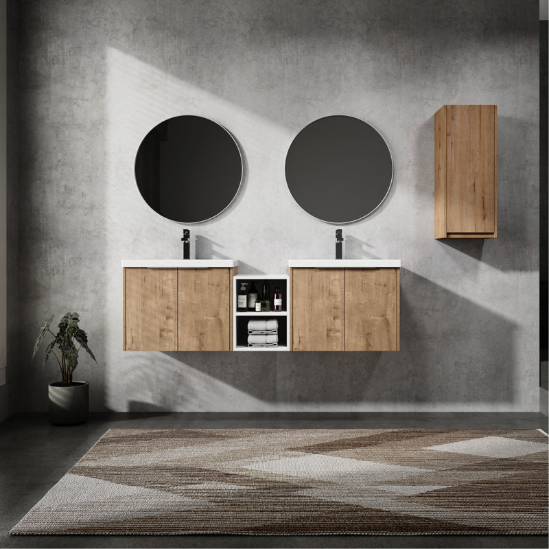 Meuble-lavabo avec lavabo et tiroir latéral. Style contemporain, doux. Contreplaqué de qualité supérieure, pour éliminer l'eau. Cabinet d'imitation imitation chêne. Apparence moderne, fabrication en contreplaqué silencieux, amplement