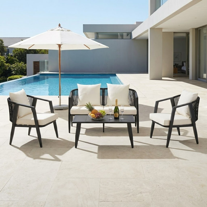 Casual Comfort Modern Patio Multi-Person Table and Chair Set, Beige
