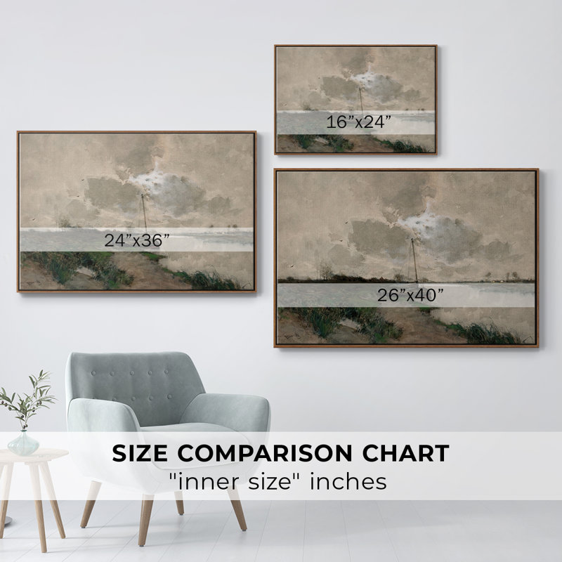 " Vintage Landscape- CCCXLVIII ", 25" H x 37" W x 2" D, Walnut Floater Framed Canvas