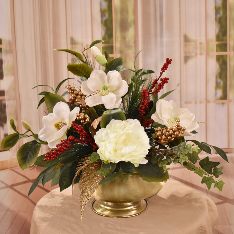 Faux Silk Magnolia Arrangement in Vase