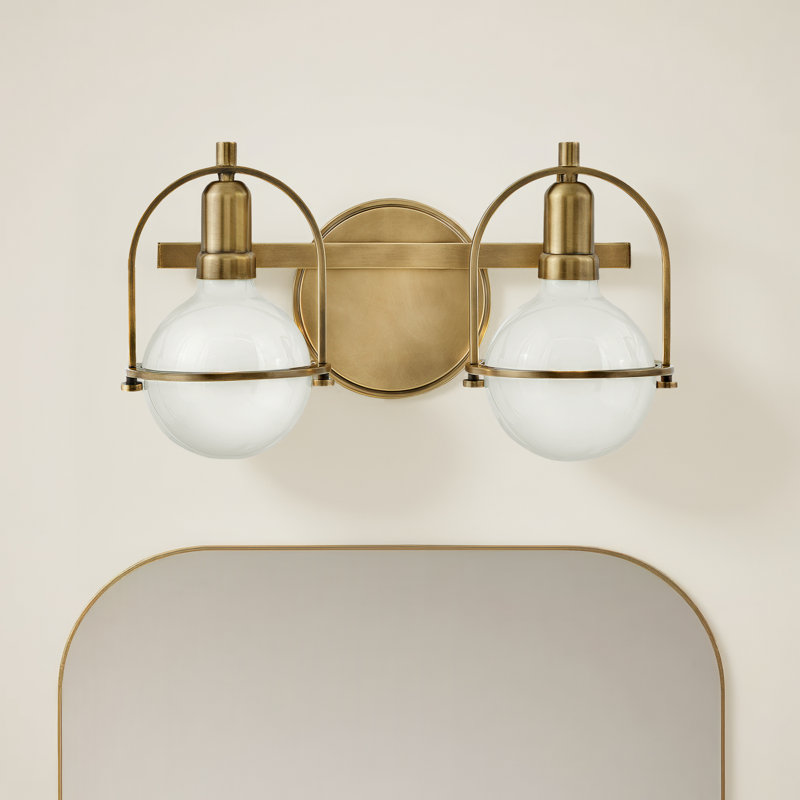Damiana Bath Vanity Light - G40 Bulb in Photos (not included), Heritage Brass, 2 Lights, 9" H x 16" W x 7.5" D