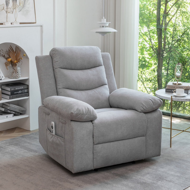 Jaelan Upholstered Power Recliner, Grey Cotton Blend