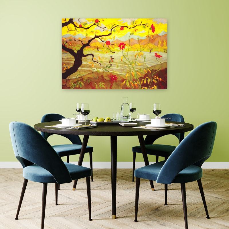 Pommier avec fruit, paysage d'automne traditionnel classique, reproduction d'art mural, H 32 po x l 48 po