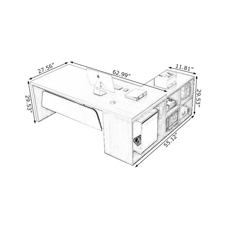 Bureaux en bois massif en L noyer, 29.53" W x 62.99" D x 27.56, Retour à gauche