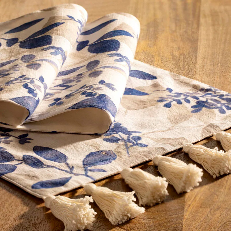 Tropical Floral Cotton Table Runner with Tassels