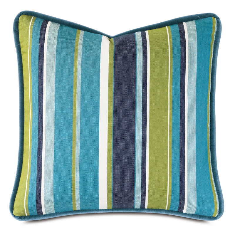 Piperton Square Pillow Cover & Insert, Blue/Green/White Striped, 20"H x 20"W