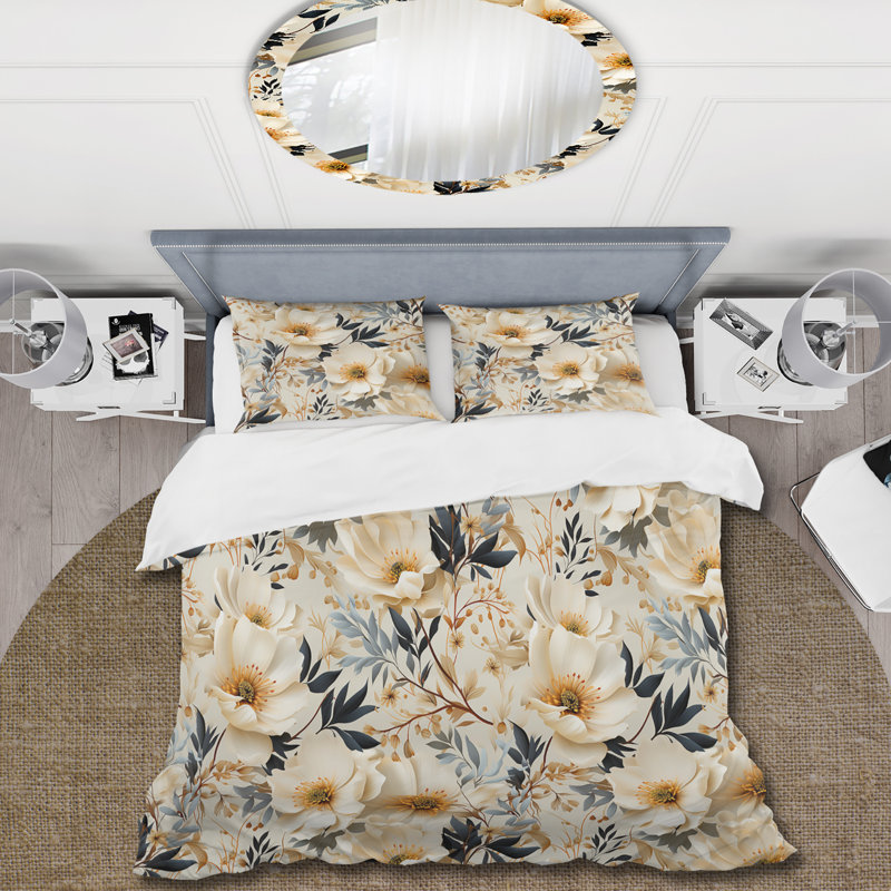 Ensemble de housse de couette Autumn Boho Chic Poppy Blooms II - Floral, Housse de couette pour grand lit et 2 taies décor