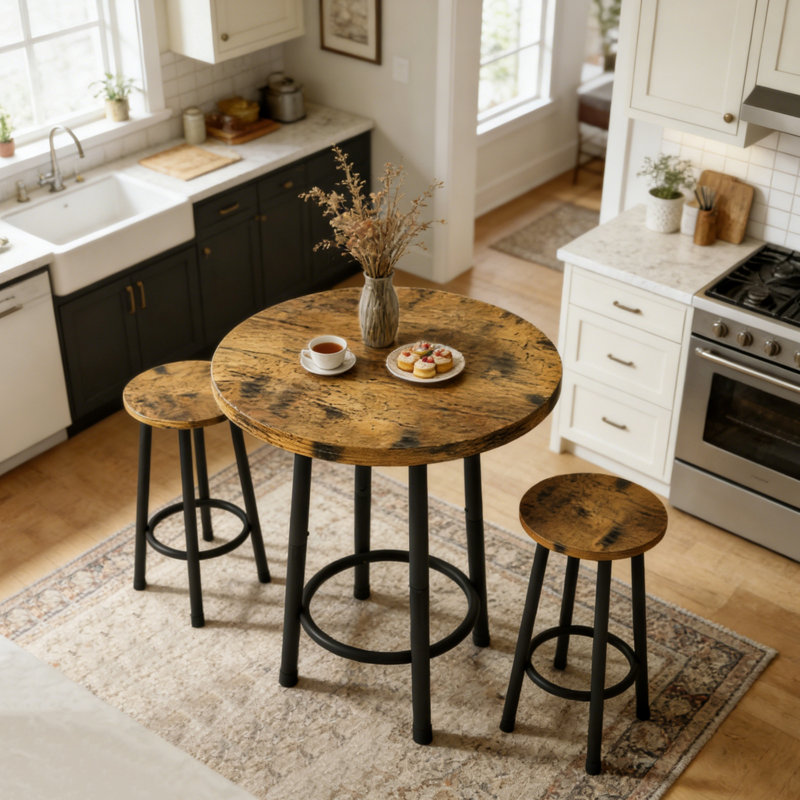 Ensemble de 3 tables de bar pour 2 bistro en bois de 23 po avec 2 tabourets, table à hauteur de comptoir et chaises pour petits espaces, cuisine et salon