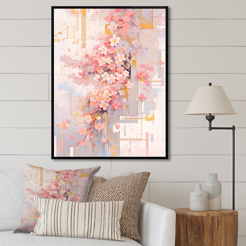 Contemporary Cherry Blossom Bold Stripes - Art mural sur toile Cherry Blossom, H 32 po x l 16 po x P 1 po