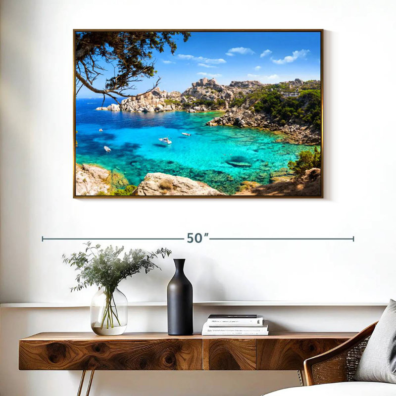 Île de la Sardaigne, Cadre flottant doré, 40 po x 27 po