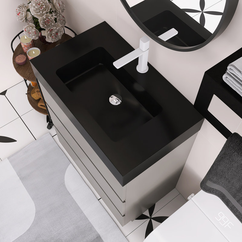 Meuble-lavabo à poser une pièce 30 po, Gris, Noir