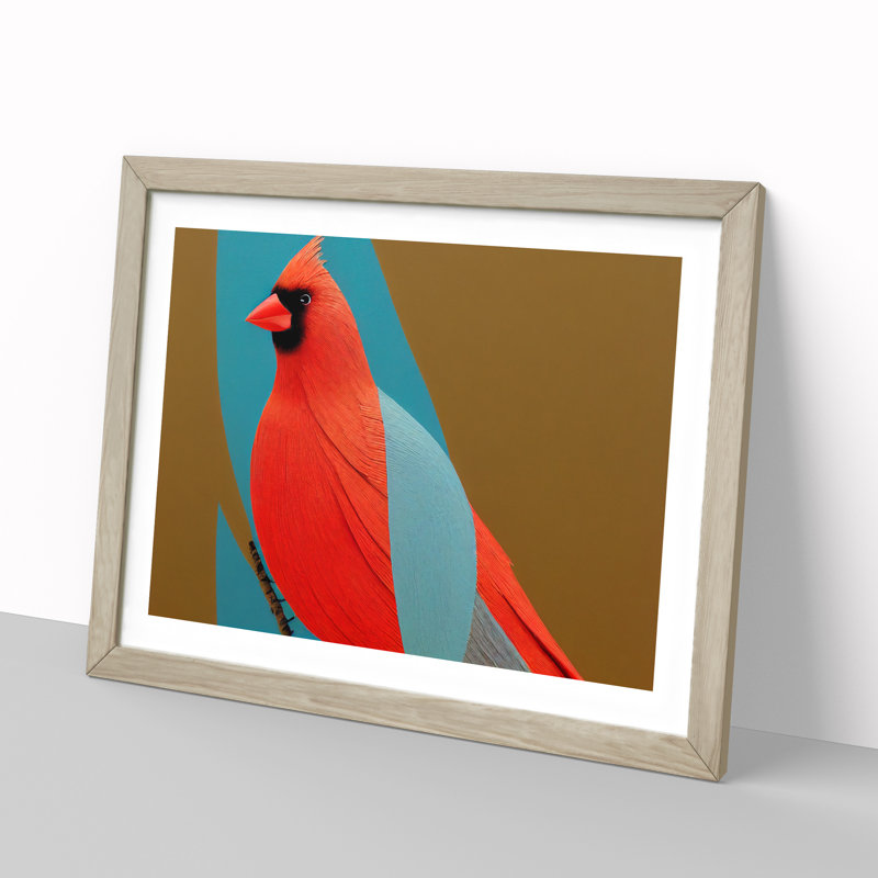 Cardinal Bird Vol.2 - Single Picture Frame Print, 46cm H x 64cm W x 2cm D, Oak Framed